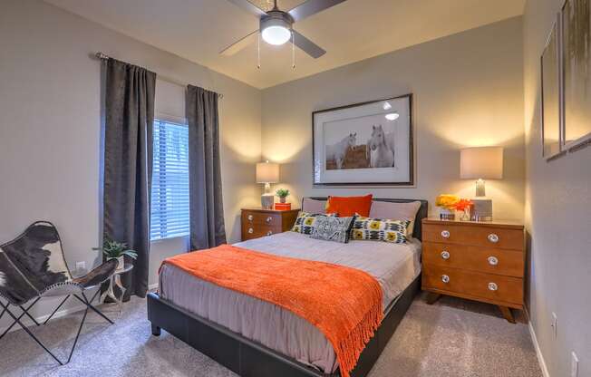 Bedroom with ceiling fan at Arterra, Albuquerque, NM