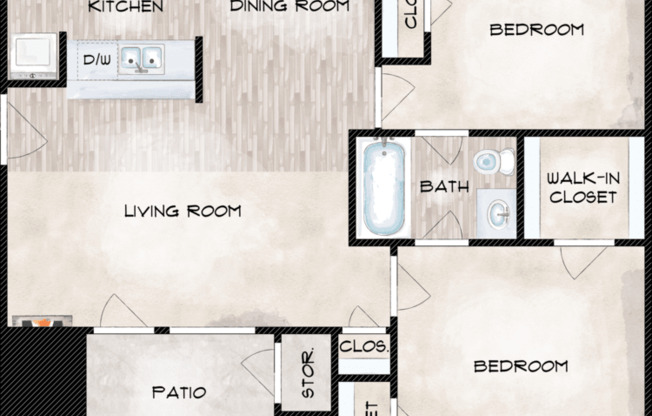 2 beds, 1 bath, 741 sqft, $1,550