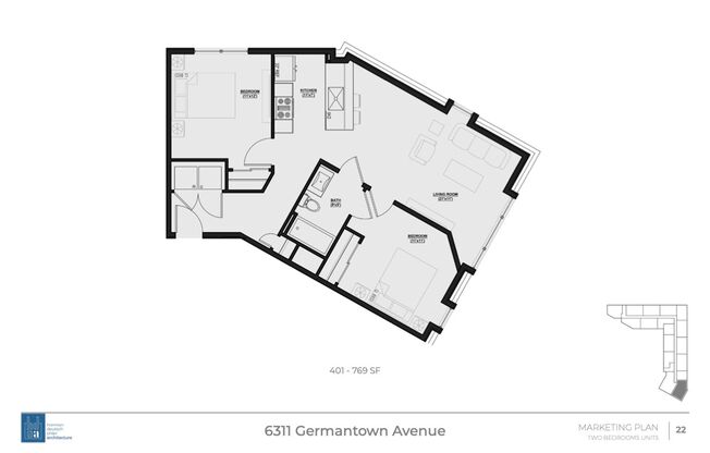 2 beds, 1 bath, 829 sqft, $1,850, Unit 401