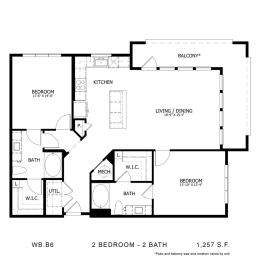 2 beds, 2 baths, 1,257 sqft, $2,444