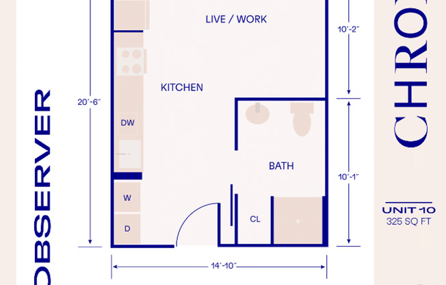 Studio, 1 bath, 305 sqft, $1,650, Unit 512