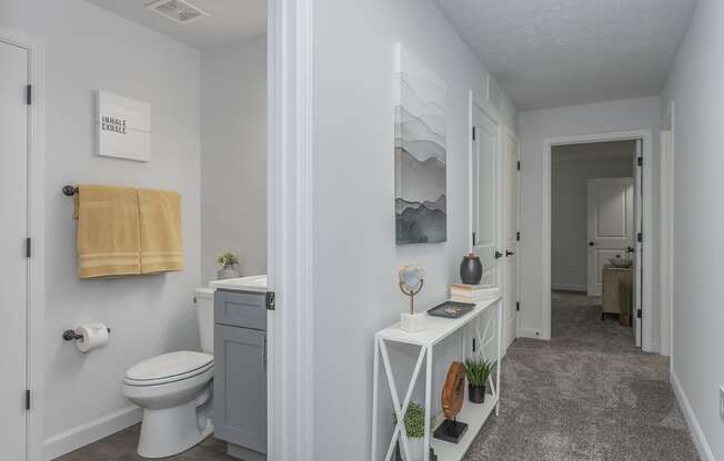 Bathroom With Hallway View at Hilltop Apartments, Ohio, 45213-2638