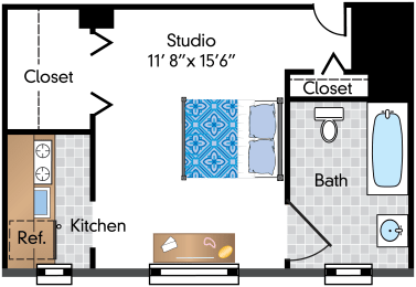 Studio, 1 bath, 416 sqft, $1,699