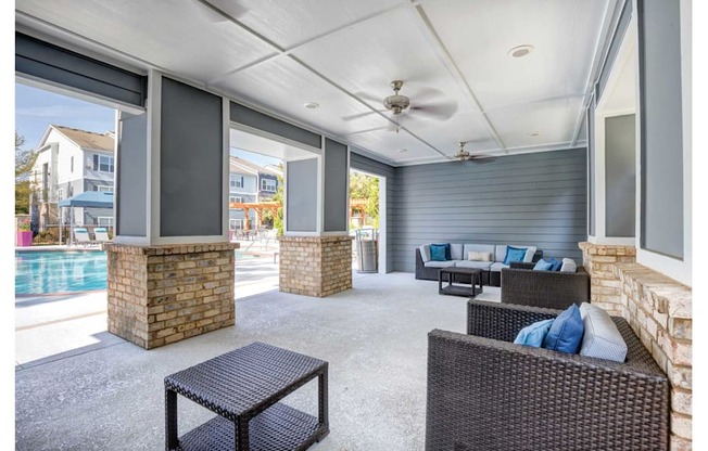Outdoor Covered Lounge at Carolina Point Apartments, Greenville, SC, 29607
