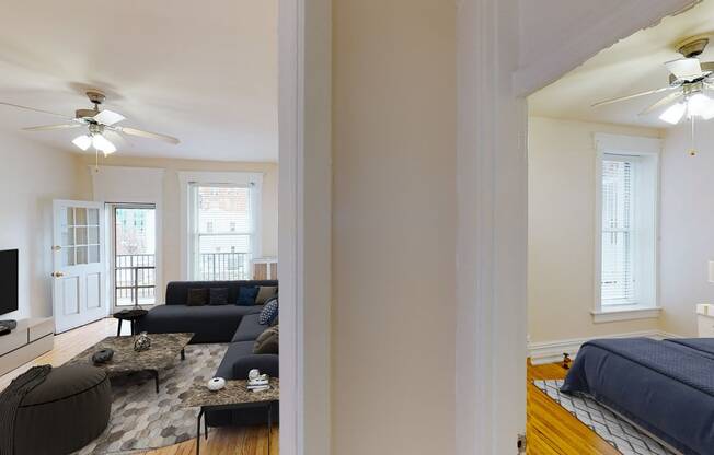 hallway with view of bedroom and living area at dupont apartments in washington dc