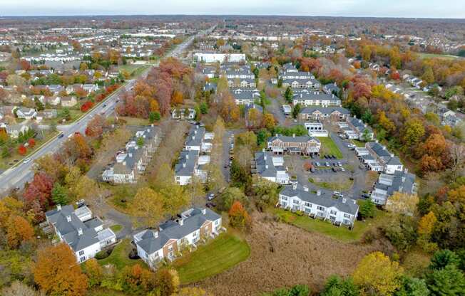 an aerial view of The Residence at Christopher Wren apartments in Gahanna, OH