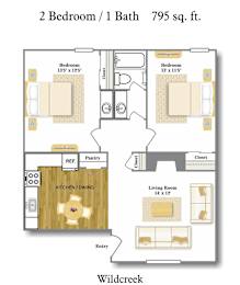 2 beds, 1 bath, 795 sqft, $1,099