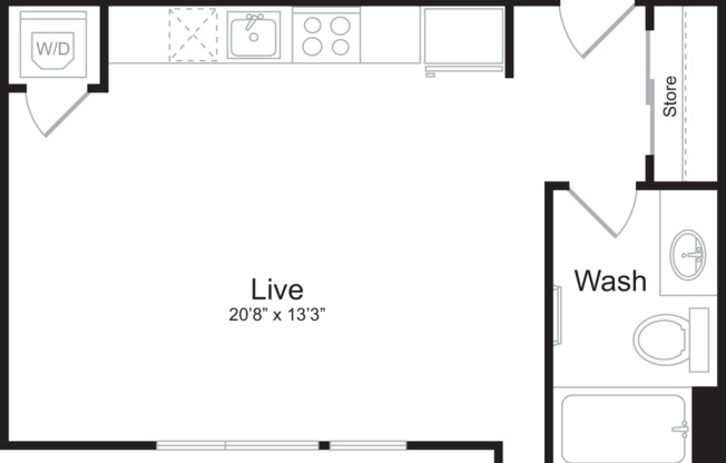 Studio, 1 bath, 516 sqft, $2,185, Unit 509