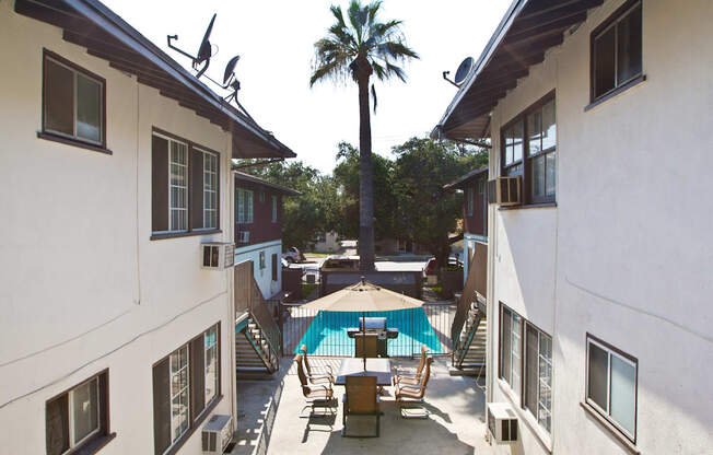 a view of the courtyard from the top of the building