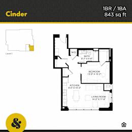 1 bed, 1 bath, 843 sqft, $1,820