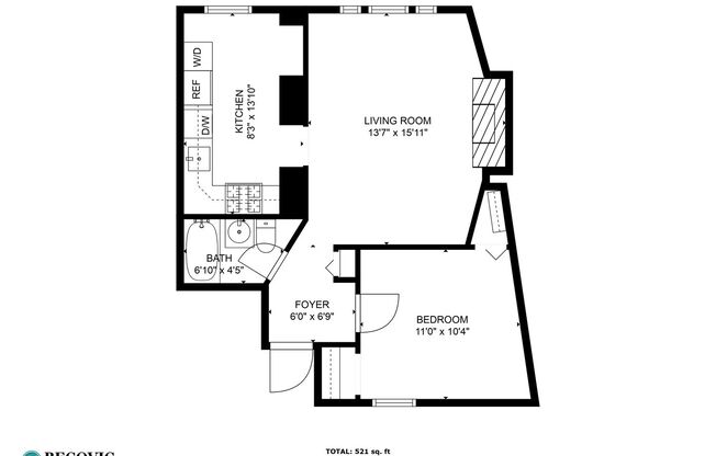 1 bed, 1 bath, 521 sqft, $1,775, Unit 308
