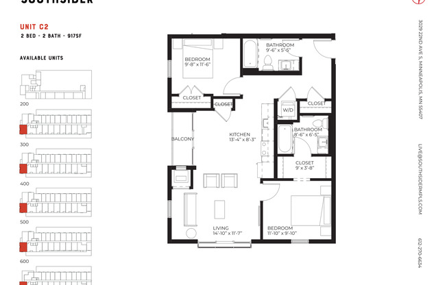 2 beds, 2 baths, 917 sqft, $1,799, Unit 300