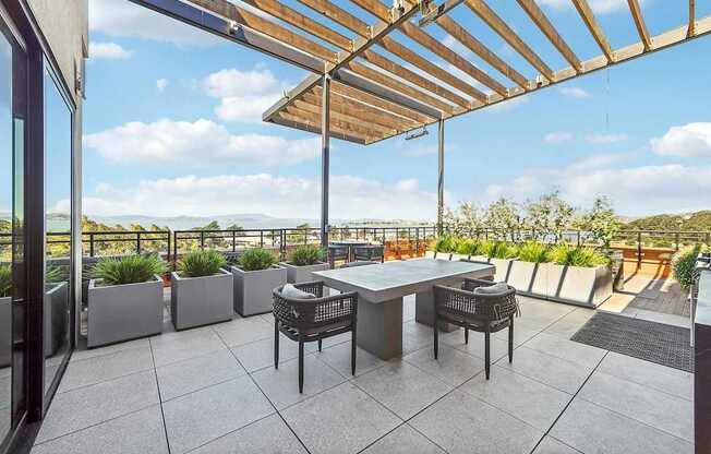 Rooftop patio at Bayview Apartments, Emeryville, California