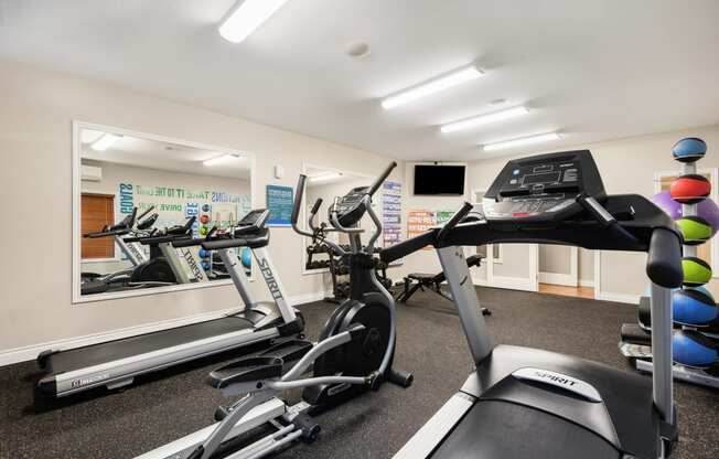 exercise equipment in the gym at meridian pointe apartments