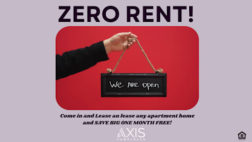 A hand holding a sign that says "We Are Open" and "Zero Rent!"