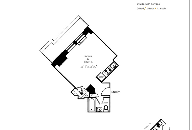 Studio, 1 bath, 413 sqft, $3,525, Unit 23L