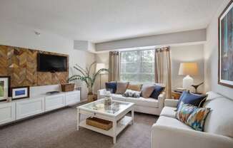 a living room with couches and a coffee table