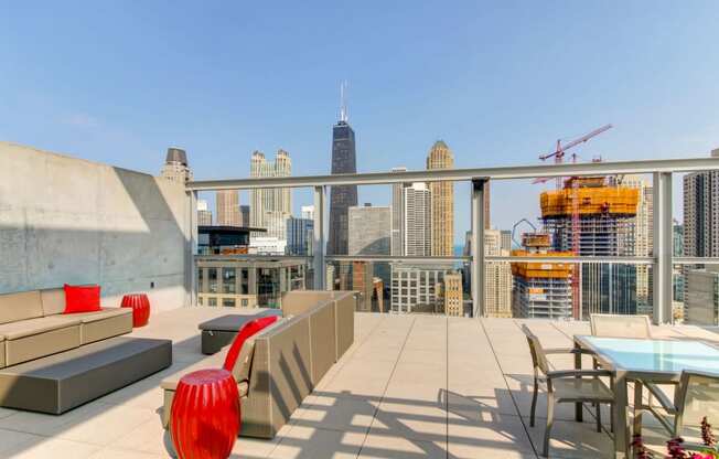 Rooftop Outdoor Living and Dining with Sears Tower and Lake Michigan Views at Eight O Five, Chicago, 60610