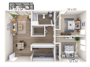 2 beds, 1 bath, 849 sqft, $1,605