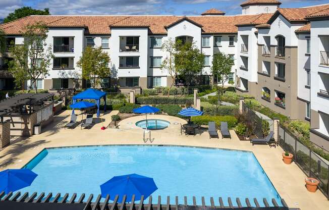 Aerial view of FountainGlen Grand Isle Pool and Spa area