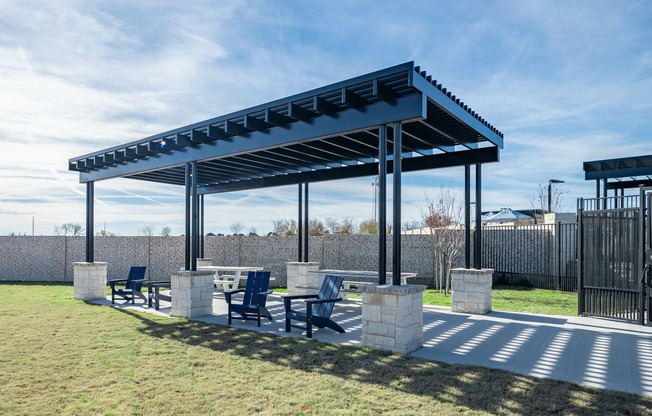 Outdoor lounge with dining space.