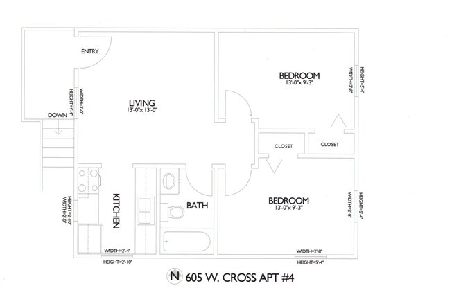 2 beds, 1 bath, $1,245, Unit 4