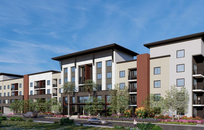 a rendering of an apartment building on a city street