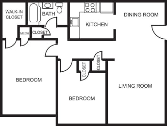 2 beds, 1 bath, 830 sqft, $1,050