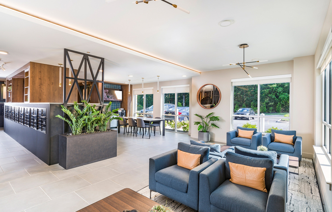 Indulge in community and caffeine at Modera Montville's expansive clubroom, your ultimate gathering space with a chic coffee bar.