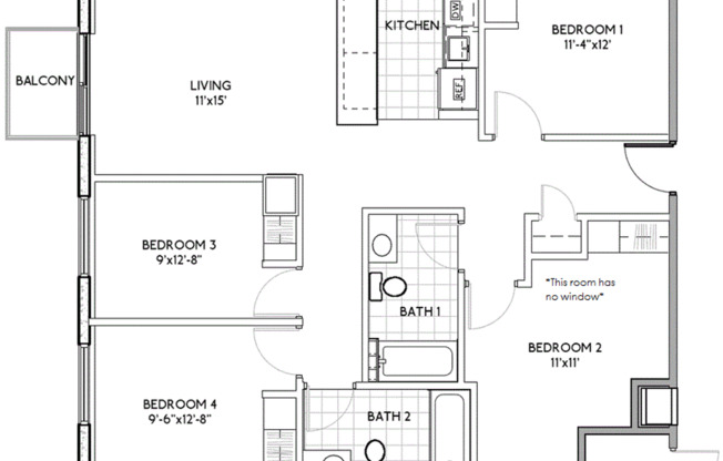 4 beds, 2 baths, 1,050 sqft, $3,989, Unit 1216-506