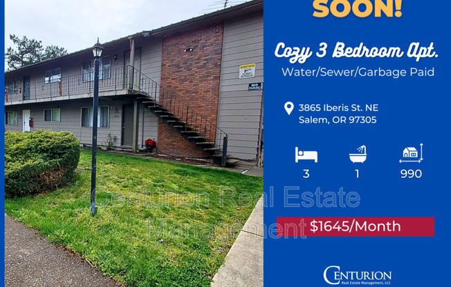 3 beds, 1 bath, 990 sqft, $1,595