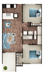 2 beds, 2 baths, 860 sqft, $1,145