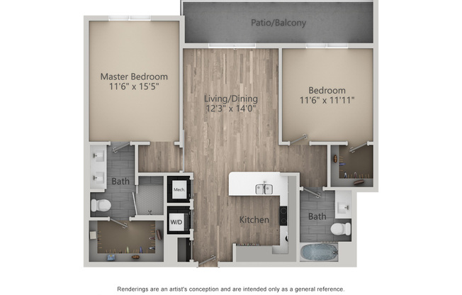 2 beds, 2 baths, 1,049 sqft, $2,518