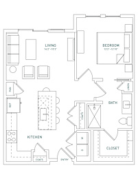 1 bed, 1 bath, 744 sqft, $1,512
