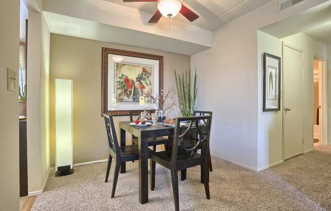 dining area with accent wall