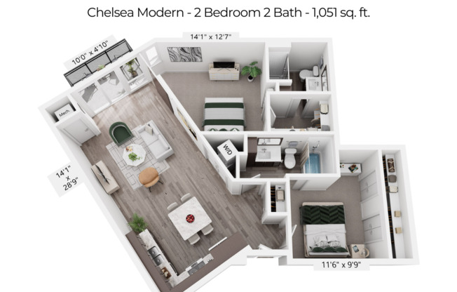 2 beds, 2 baths, 1,051 sqft, $2,380, Unit 314