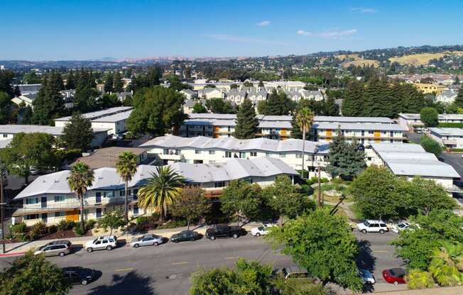Aerial View of The Mark Apartments in Hayward, California and Surrounding Area
