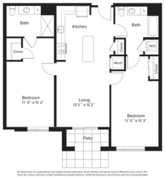 2 beds, 2 baths, 1,073 sqft, $2,702