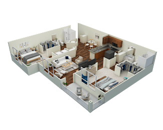 a 3d floor plan of a house