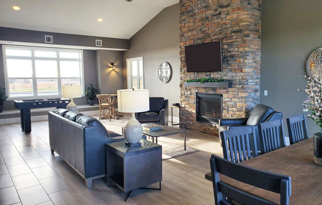 Fireplace Wall in Community Building at Copper Creek Apartment Homes, Maize, Kansas, 67101