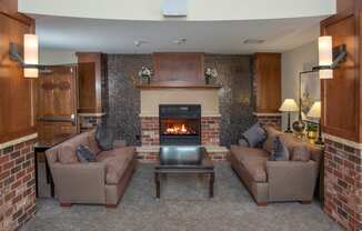 Lobby fireplace and seating area