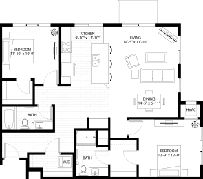 2 beds, 2 baths, 1,294 sqft, $2,003