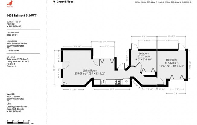 2 beds, 1 bath, 850 sqft, $2,400, Unit T1