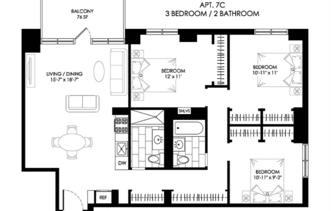 3 beds, 2 baths, 789 sqft, $7,850, Unit 7C