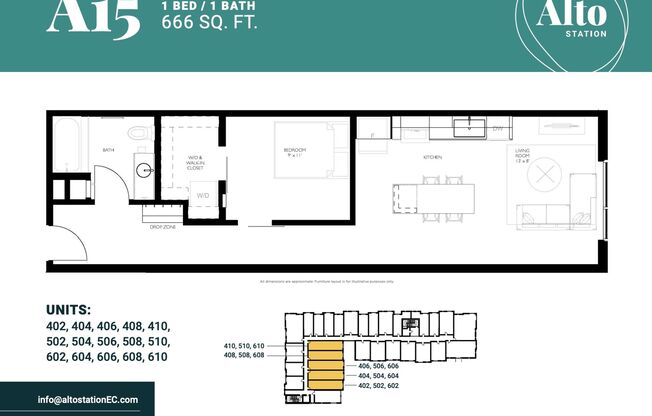 1 bed, 1 bath, 666 sqft, $1,250, Unit 504