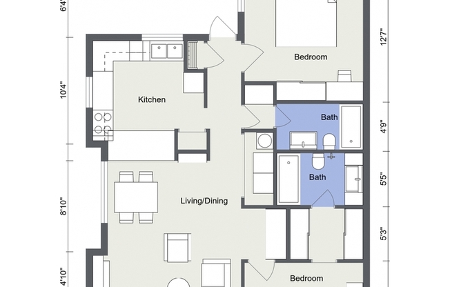 2 beds, 2 baths, 1,036 sqft, $1,800, Unit 4430-3