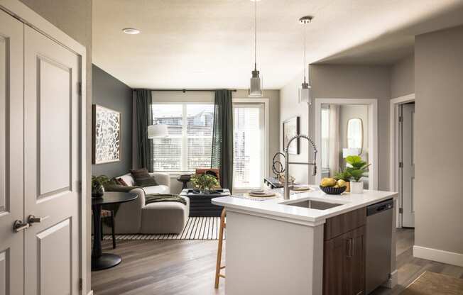 a kitchen and living room in a home