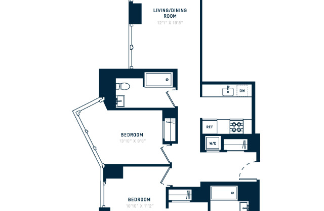 2 beds, 2 baths, 1,046 sqft, $6,188, Unit 26D