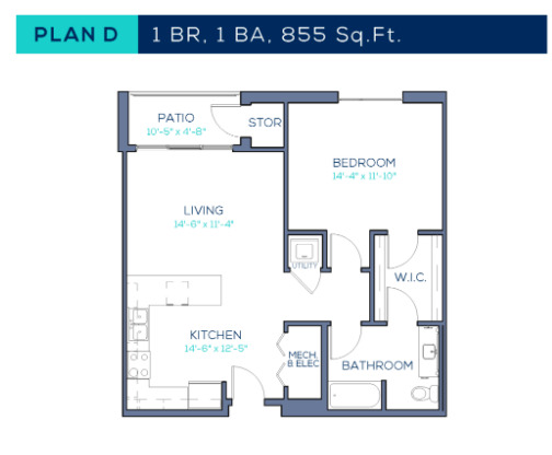 1 bed, 1 bath, 855 sqft, $1,875