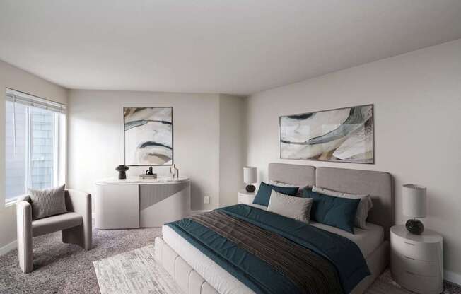 Spacious bedroom with natural light at 3030 Lake City Apartments in Lake City, WA